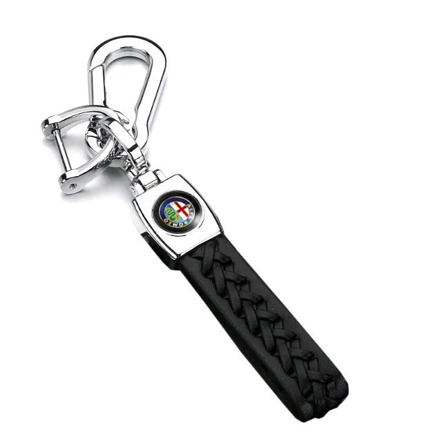 Брелок для ключів плетений з карабіном з логотипом Alfa Romeo Чорний (KG-11840)