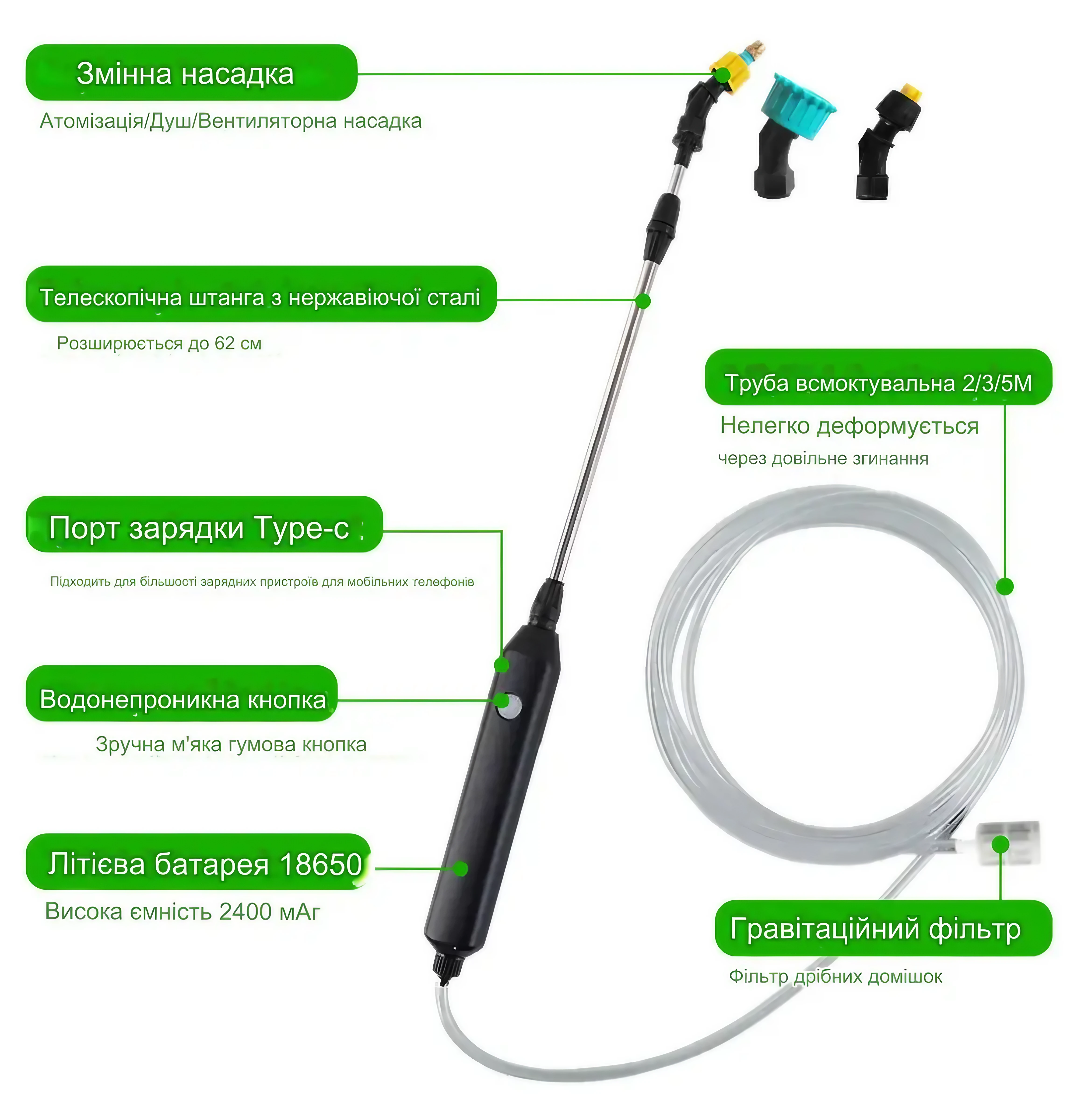 Обприскувач садовий акумуляторний 2200 mAh 4 змінні насадки (DT-193) - фото 3 Обприскувач садовий акумуляторний 2200 mAh 4 змінні насадки (DT-193) - фото 3