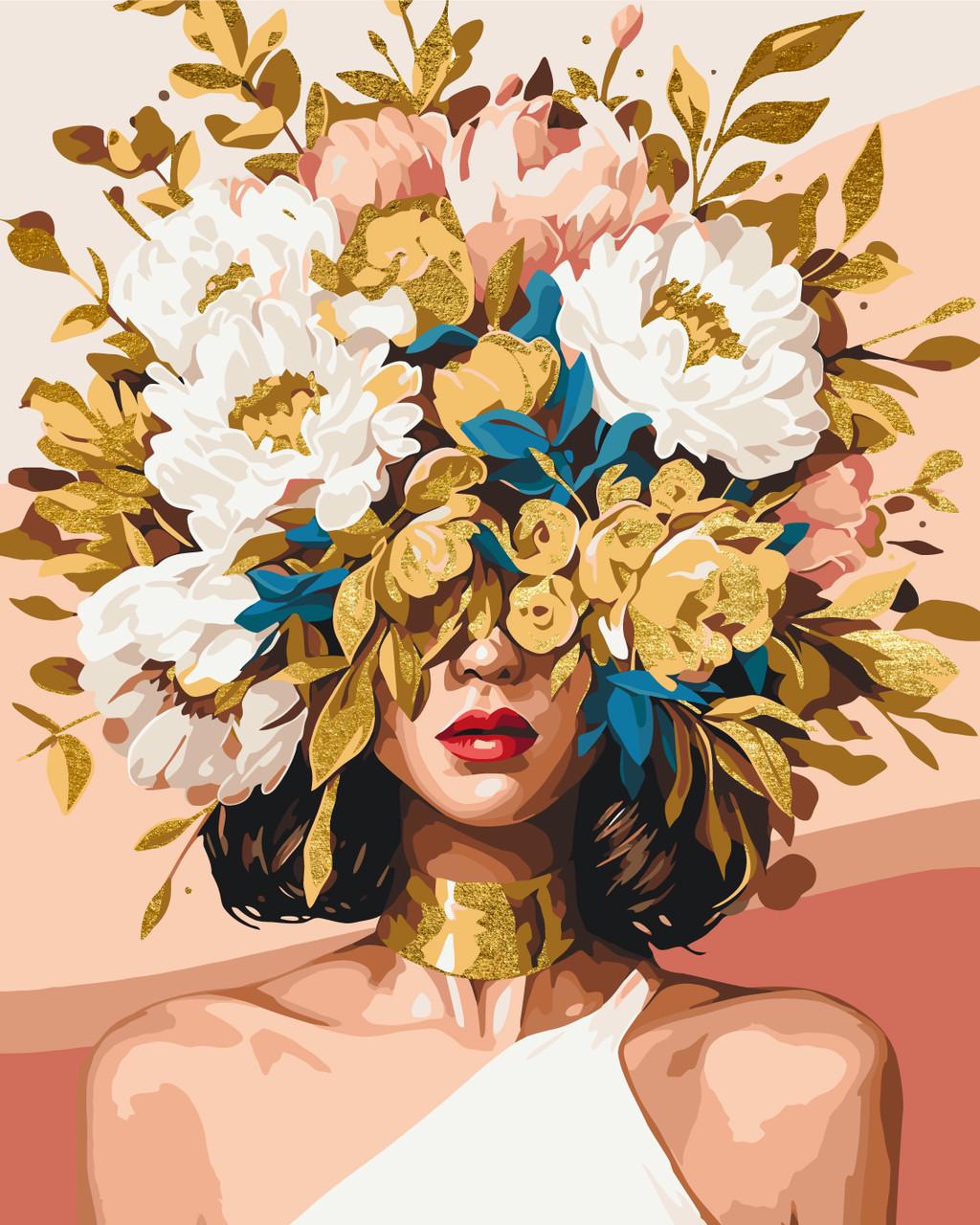 Картина по номерам ORIGAMI патриотическая Украинская девушка в цветах пионов 40х50 см (LW16040)