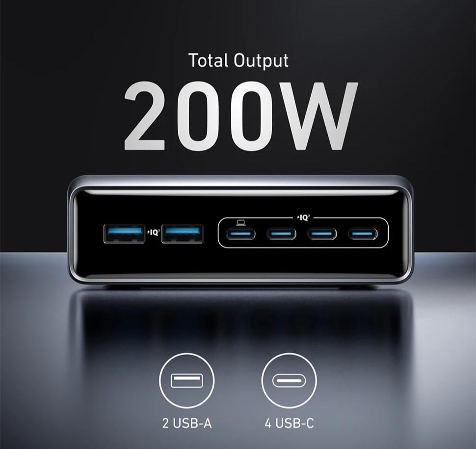Зарядний пристрій мережевий Anker GaNPrime 200W 4xUSB-C PD + 2xUSB-A Black - фото 3