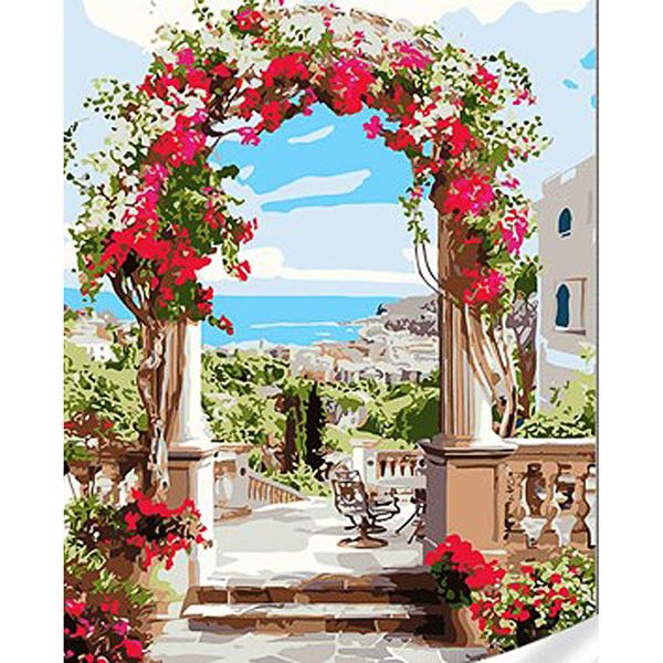 Картина по номерам Strateg Премиум Арка из цветов с лаком и уровнем 40x50 см (Str-GS1602)