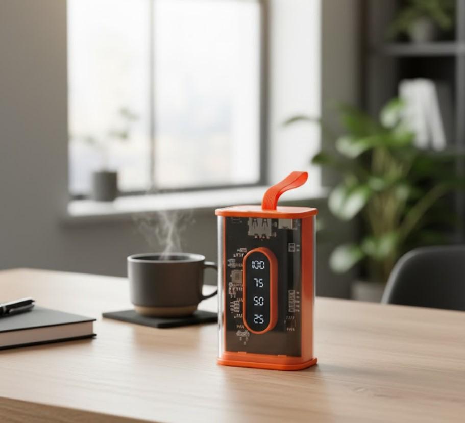 Повербанк з прозорими стінками та світлодіодним дисплеєм 10000 mAh Помаранчевий (2104618813) - фото 12