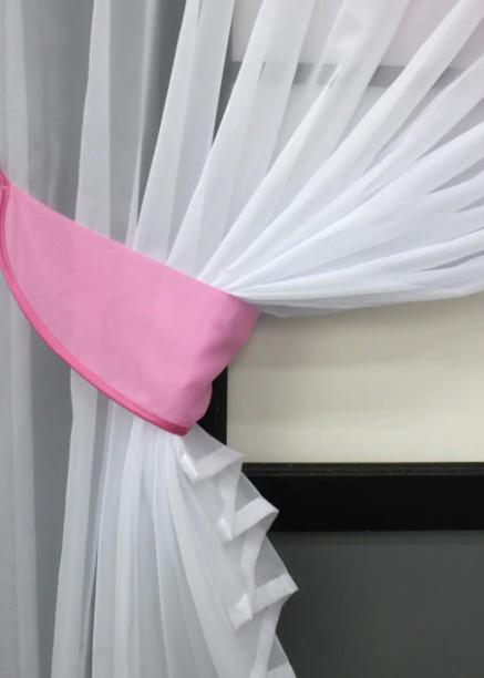 Комплект штор на кухню шифон 280х170 см Белый/Розовый (076к) - фото 3 Комплект штор на кухню шифон 280х170 см Белый/Розовый (076к) - фото 3