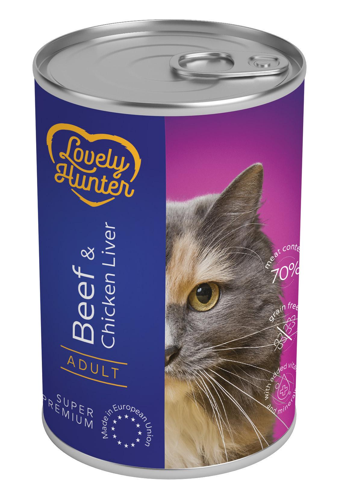 Корм вологий для котів Lovely Hunter with Beef and Chicken liver 400 г