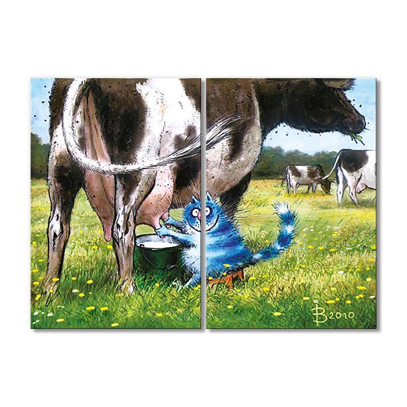 Модульная картина Кот добывает молоко 2 модуля 70x105 см