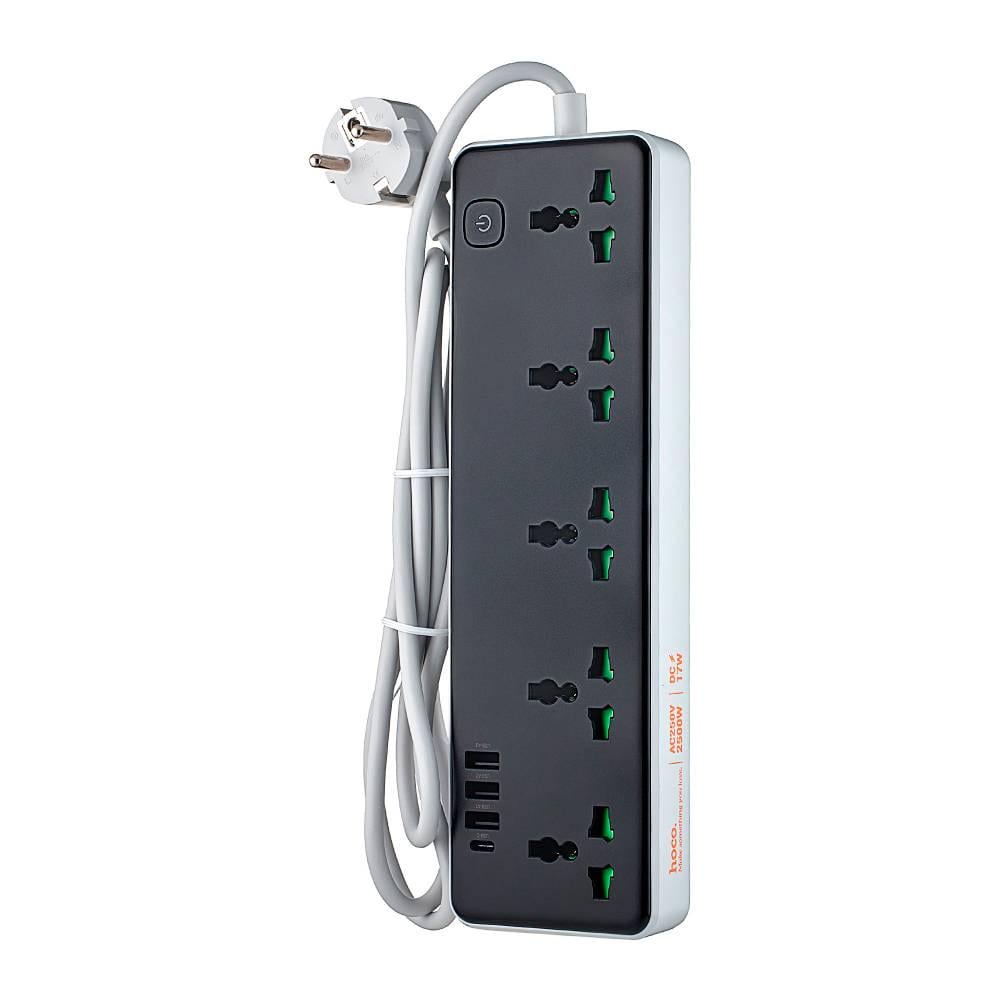 Фільтр мережевий Hoco AC13A на 5 розеток/3 USB/USB-C 17W 220В кабель 1,5 м Box Black (30786)