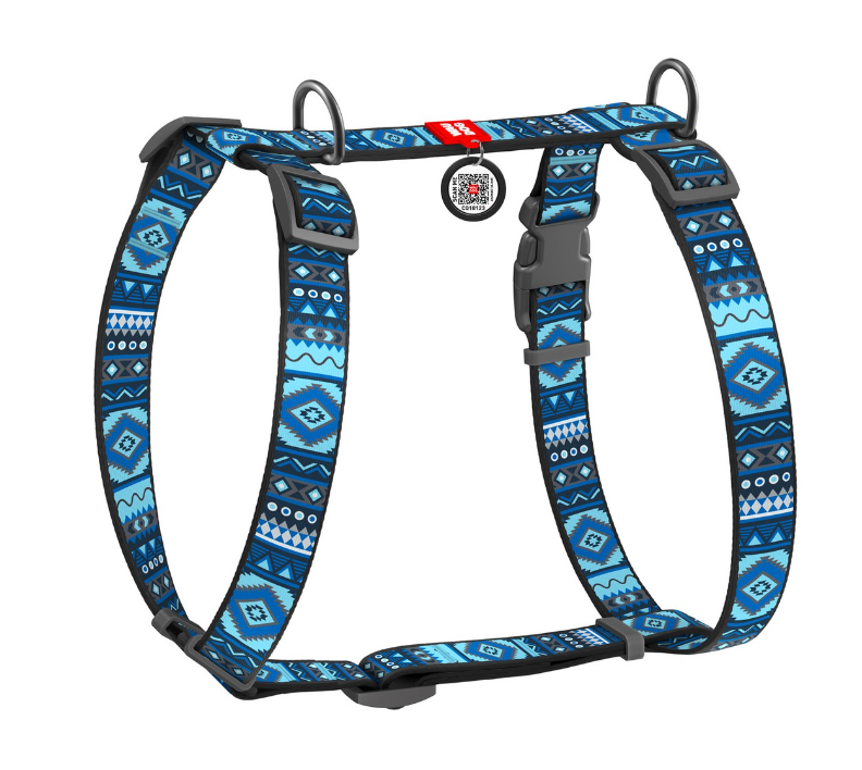 Шлея для собак анатомічний Етно H-подібний з QR-паспортом S 15 мм Cіній (00000007396)