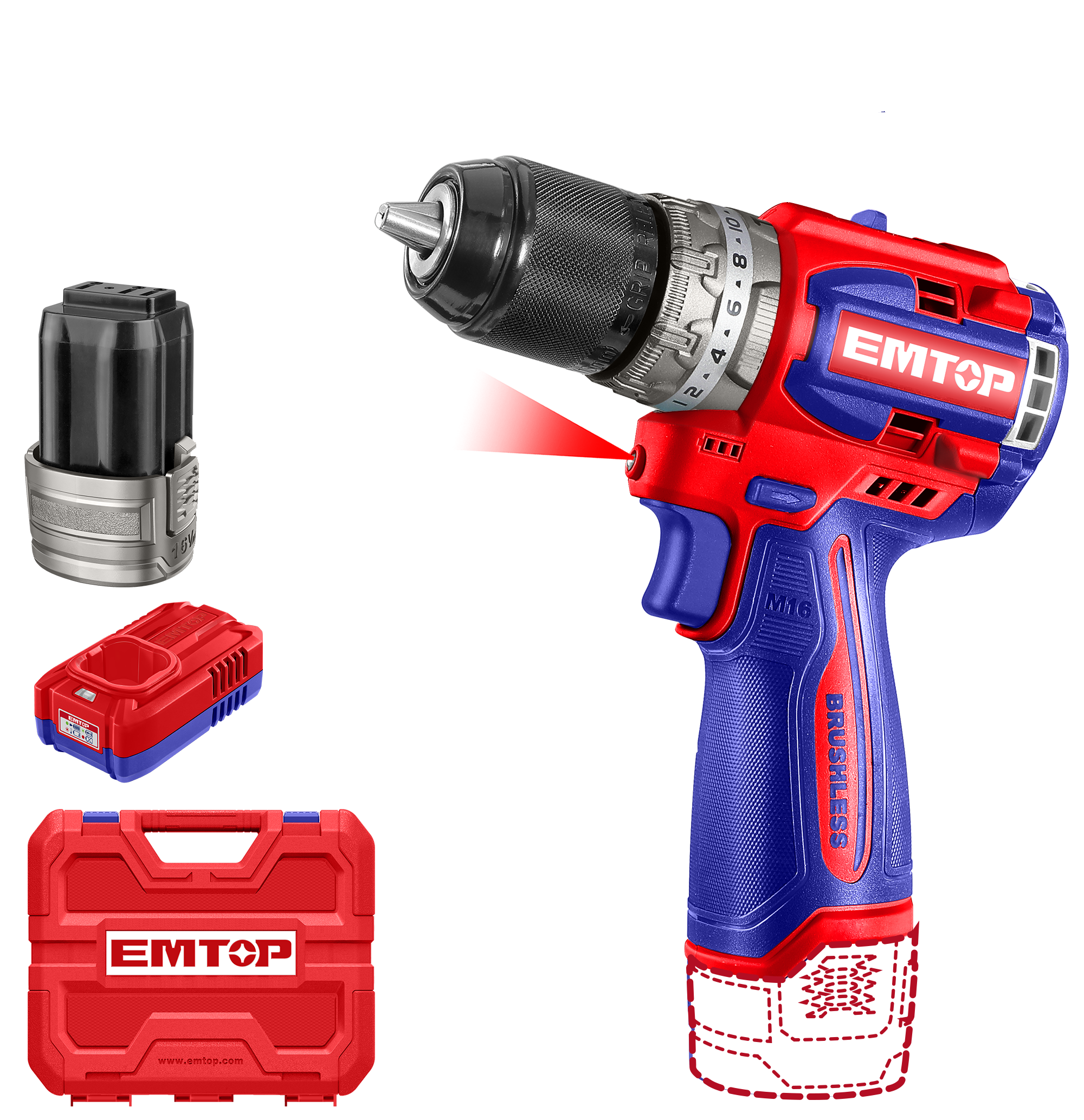 Дриль-шуруповерт акумуляторний ударний EMTOP ECIDL16682