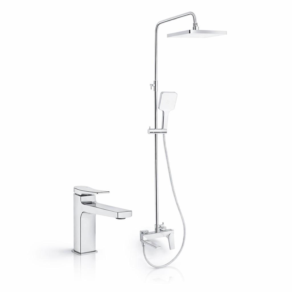 Комплект для ванной Qtap Nando душевая система на 3 потребителя с изливом и смеситель для раковины Nando Chrome