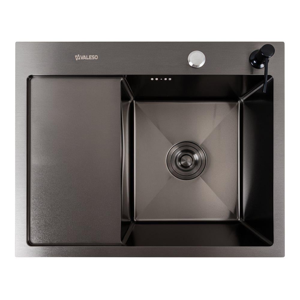 Мийка кухонна Valeso Handmade CM 58х48 R PVD круглий сифон 3,0/0,8 мм Чорний