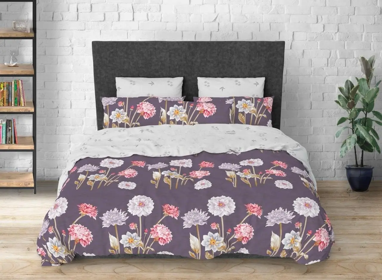 Комплект постельного белья Цветы бязь Gold двуспальной 180х210 см Сиреневый (mg184972)