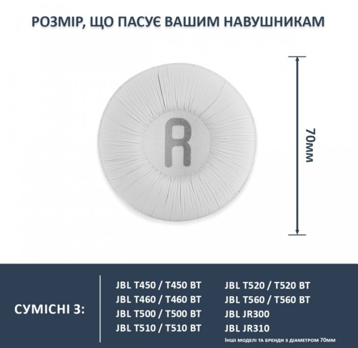 Амбушюри для навушників JBL T500BT/T450/T450BT 70 мм Білий - фото 3