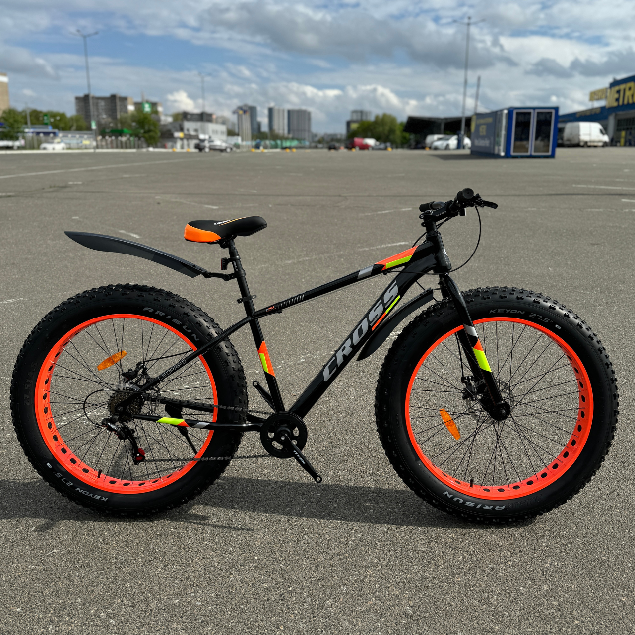 Велосипед внедорожник фетбайк Cross Giant Mbike 2025 27,5/4,5" Черно-оранжевый (74a3008d)