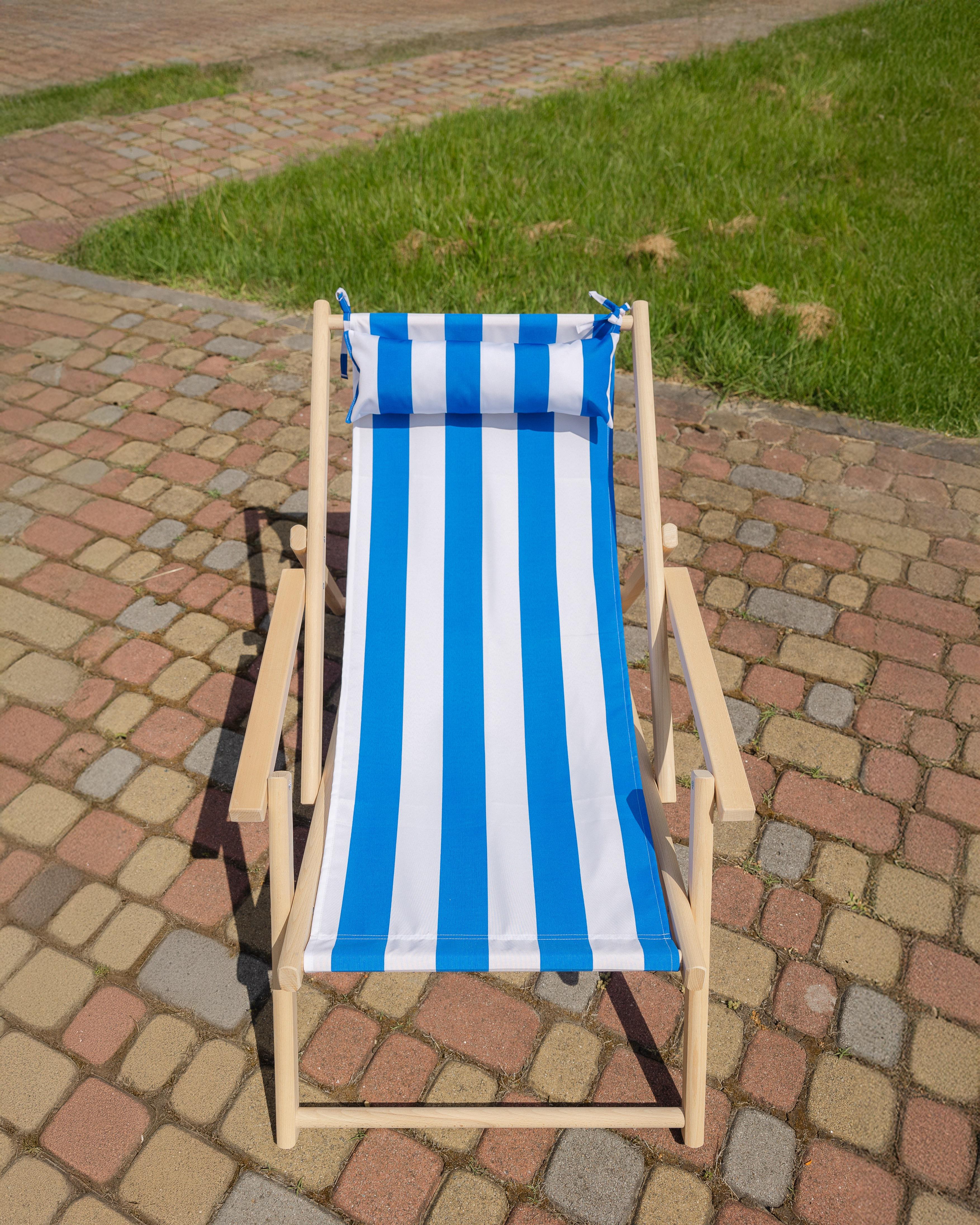 Шезлонг дерев'яний розкладний XRmaster з підлокітниками та підголовником Синьо-білий (0002249) - фото 4 Шезлонг дерев'яний розкладний XRmaster з підлокітниками та підголовником Синьо-білий (0002249) - фото 4