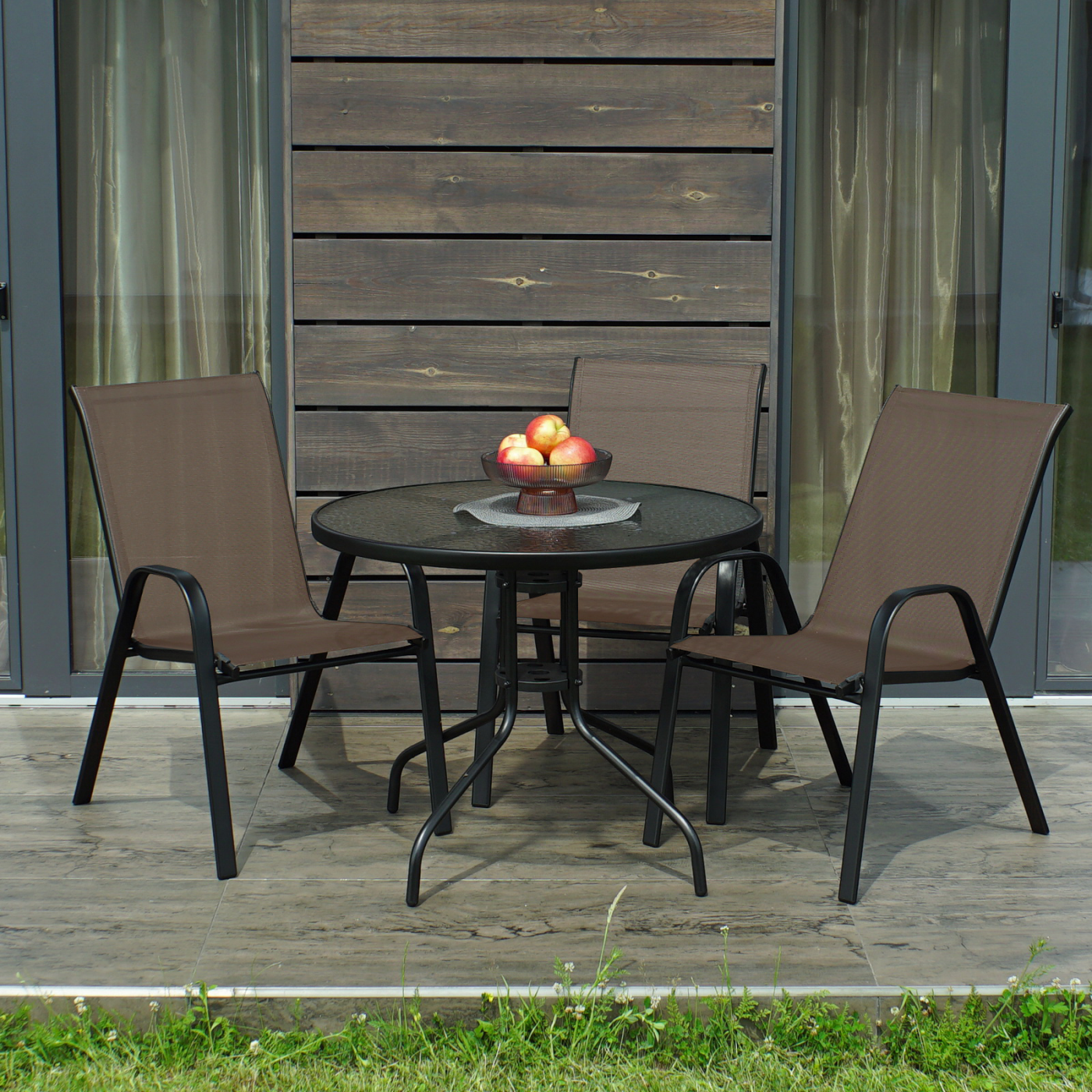 Комплект садовой мебели 4Points ARTE-3 круглый стол 80 см и 3 кресла Коричневый