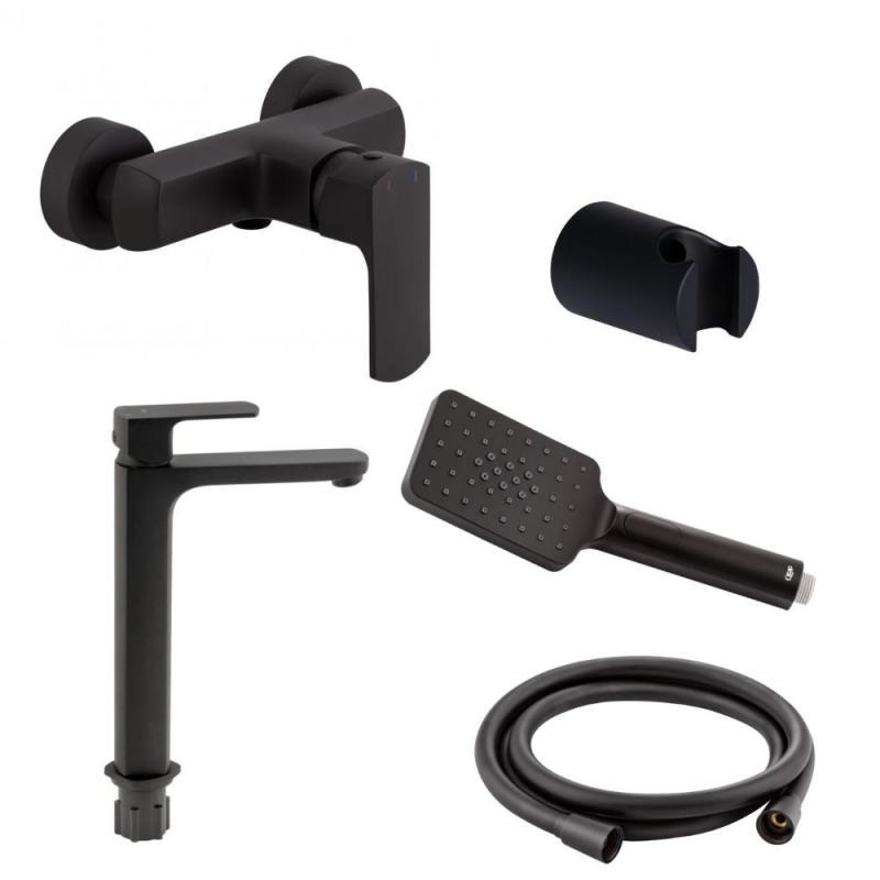 Набор смесителей Qtap Lipno qtlipno1023h101cb/qtlipno4023101cb 5в1 для душа с душевым гарнитуром Черный