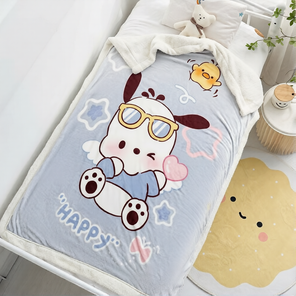 Плед детский на овчине с кроликом 110x140 см Голубой с белым