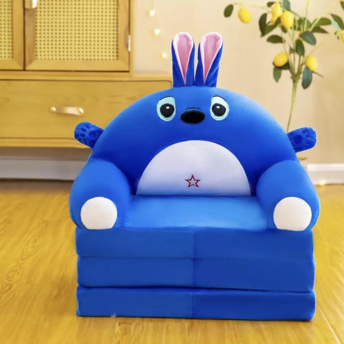 Детское кресло трансформер Зайчик мягкое плюшевое раскладное для детей Синий (M 19928)