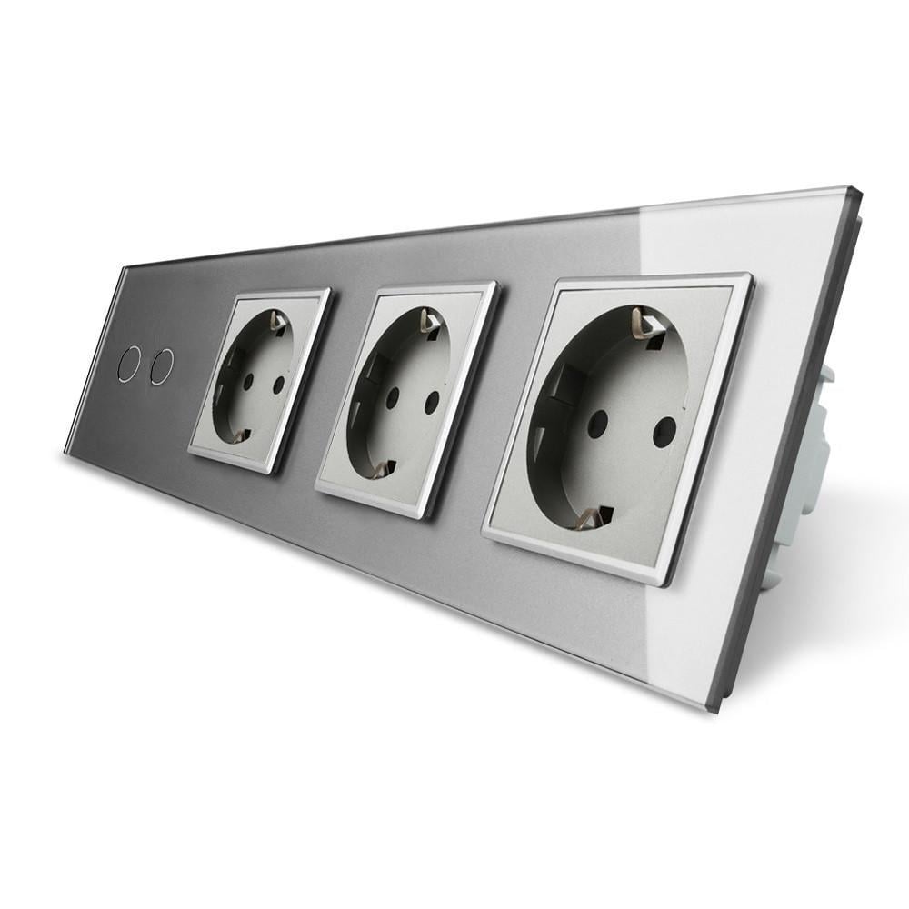 Выключатель сенсорный Livolo 2 канала 3 розетки стеклянный Серый (VL-C702/C7C3EU-15)