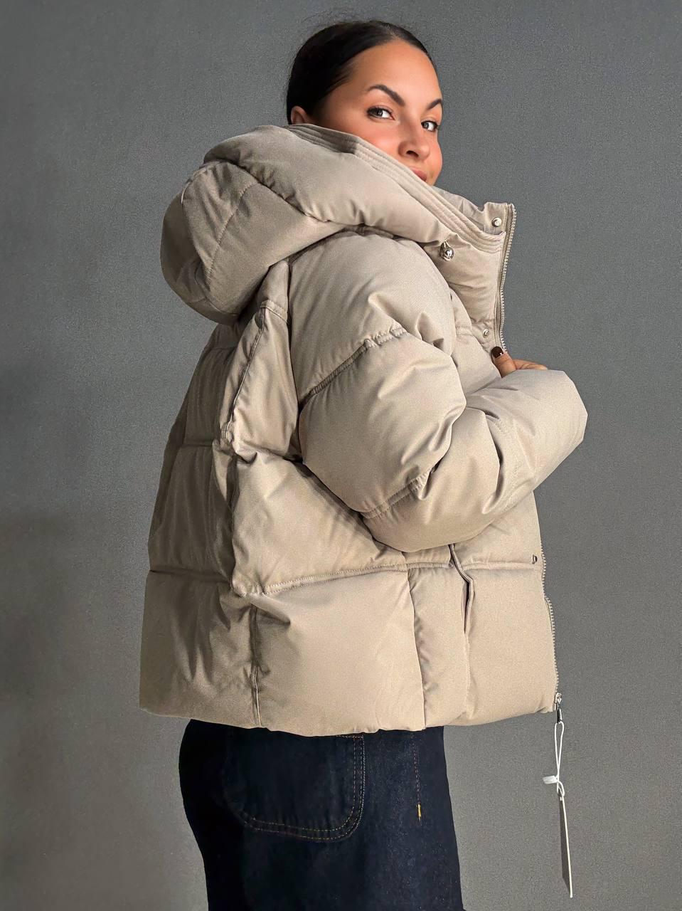 Куртка женская HAIZIYUAN 8589 средней длины с капюшоном XL Бежевый (4809) - фото 9