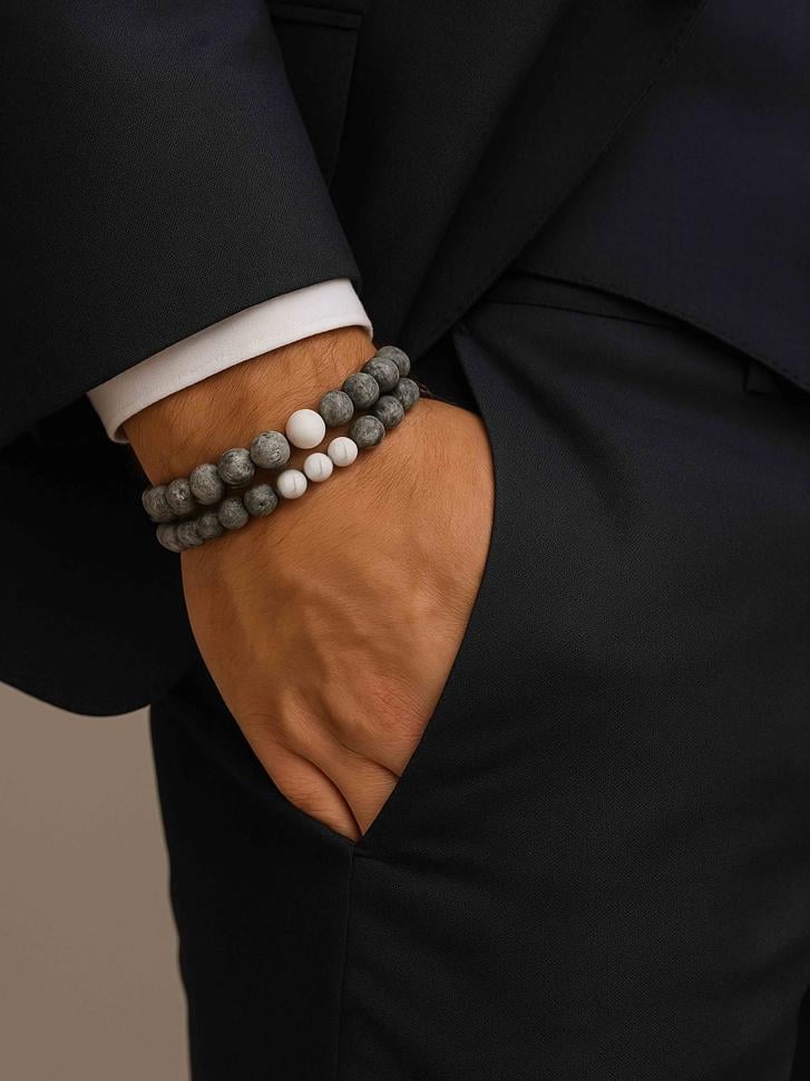 Браслеты парные из натуральных камней яшмы и кахолонга (4531) Браслеты парные из натуральных камней яшмы и кахолонга (4531)