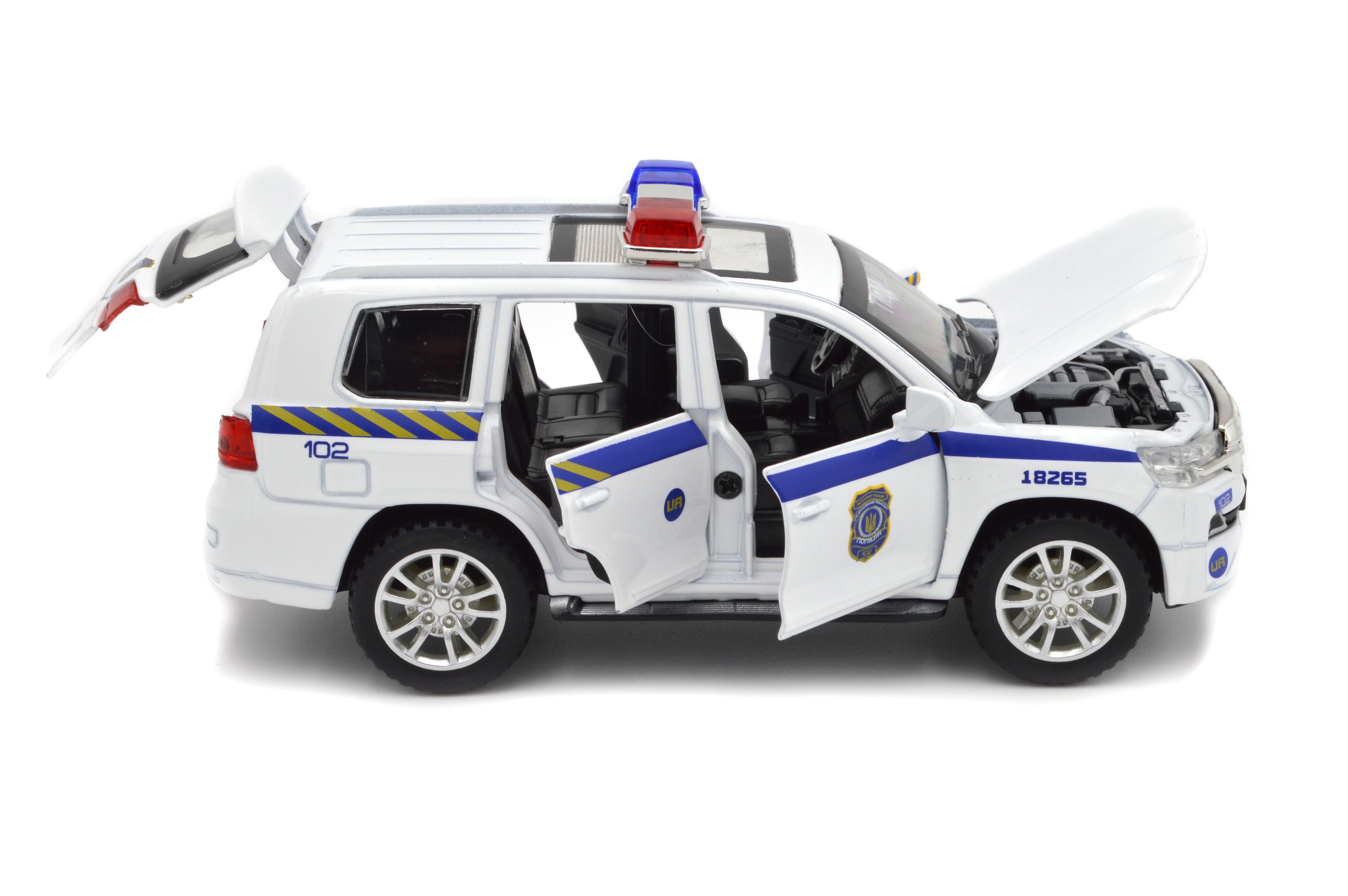 Модель металлическая Toyota Land Cruiser Полиция инерция/звук/свет фар 1:32 (41153) - фото 6 Модель металлическая Toyota Land Cruiser Полиция инерция/звук/свет фар 1:32 (41153) - фото 6