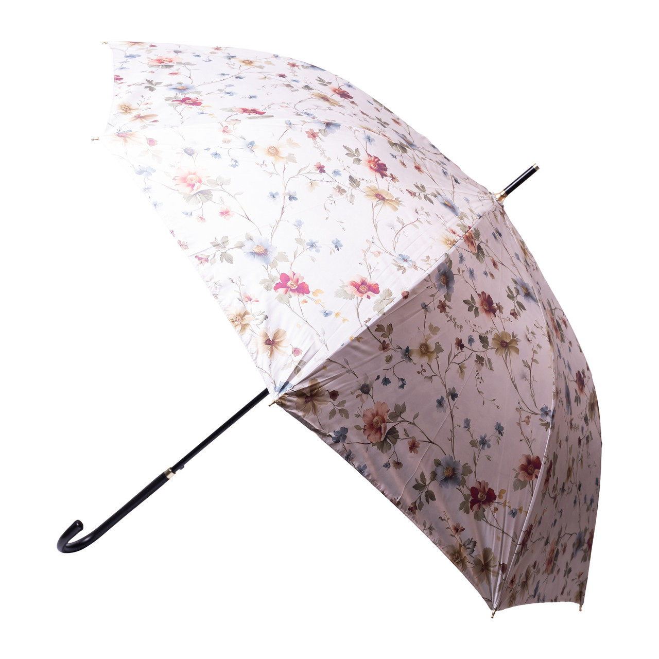 Зонт трость складной полуавтоматический купол с цветочным принтом 99 см на 7 спицах Бежевый (HP-23-7BE)
