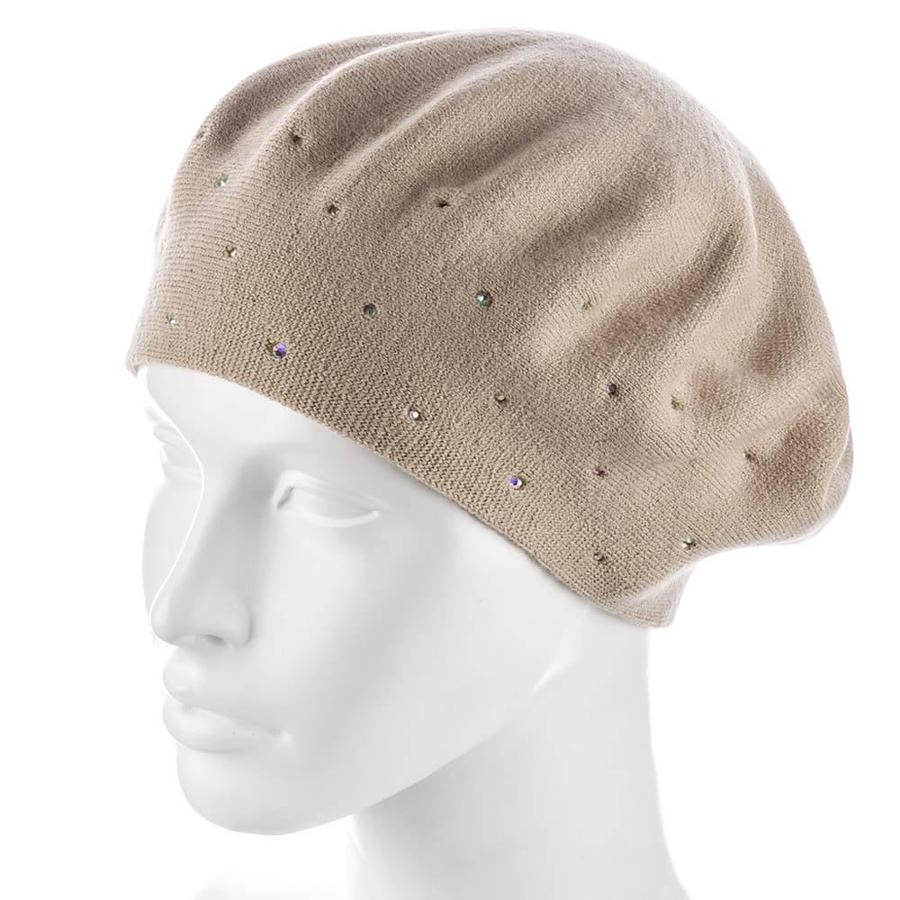 Берет женский Zolly ZH197 двойной со стразами тонкой вязки Бежевый