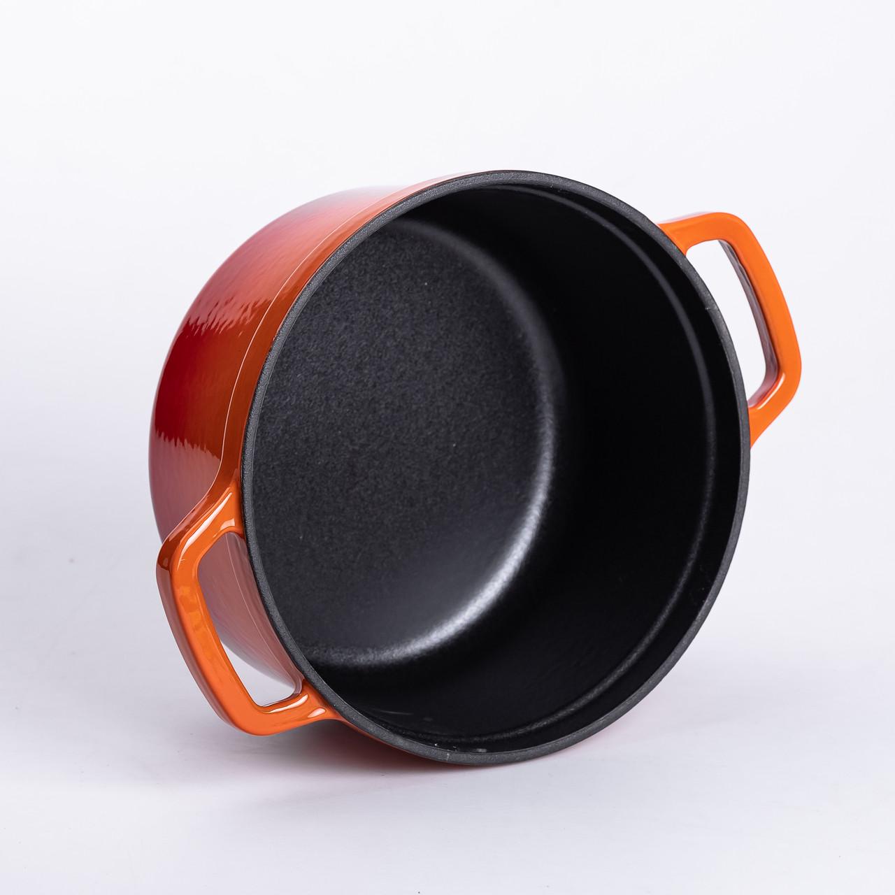 Кастрюля чугунная эмалированная с крышкой 20 см 2 л Оранжевый (6808) - фото 5 Кастрюля чугунная эмалированная с крышкой 20 см 2 л Оранжевый (6808) - фото 5