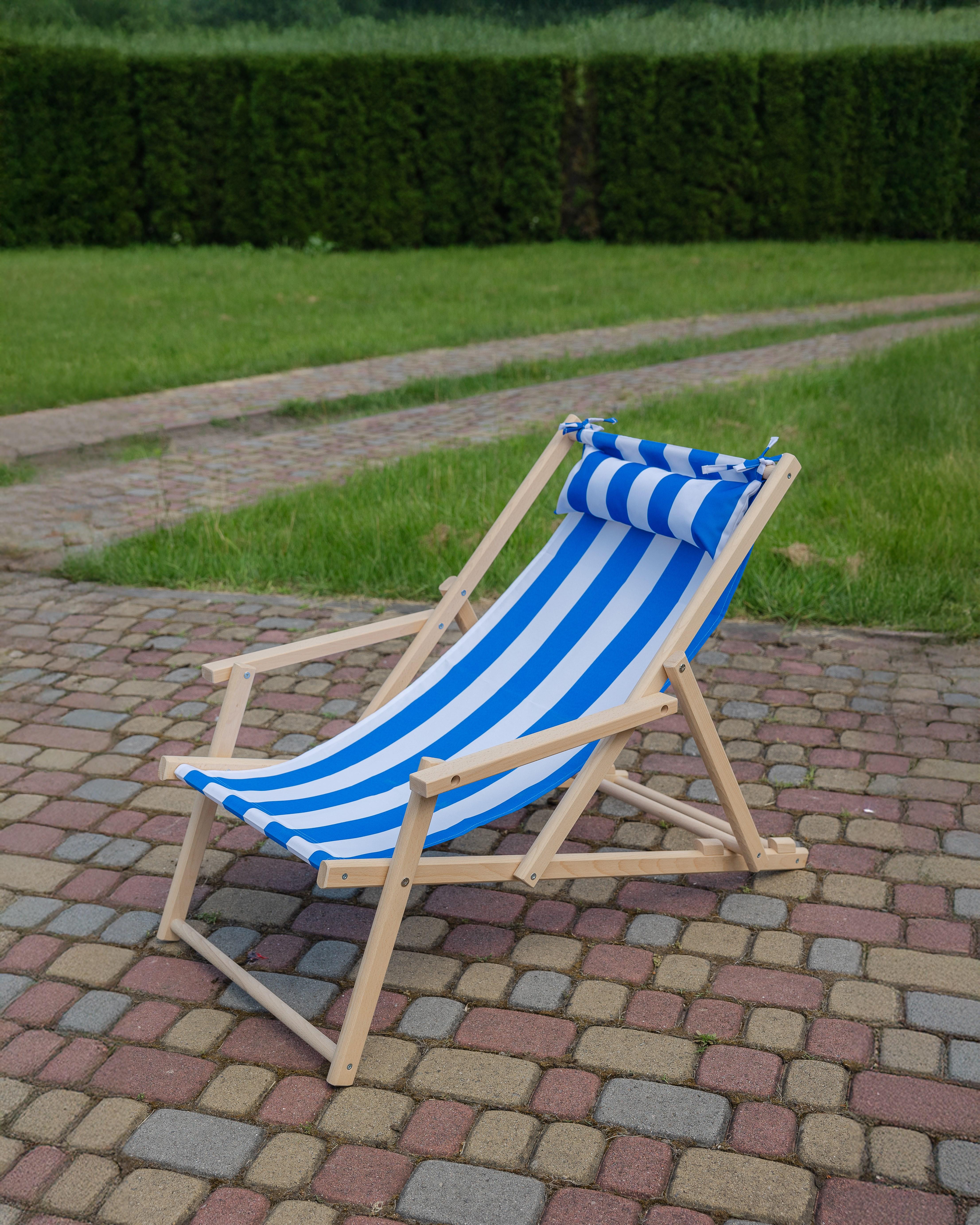 Шезлонг дерев'яний розкладний XRmaster з підлокітниками та підголовником Синьо-білий (0002249) - фото 2 Шезлонг дерев'яний розкладний XRmaster з підлокітниками та підголовником Синьо-білий (0002249) - фото 2