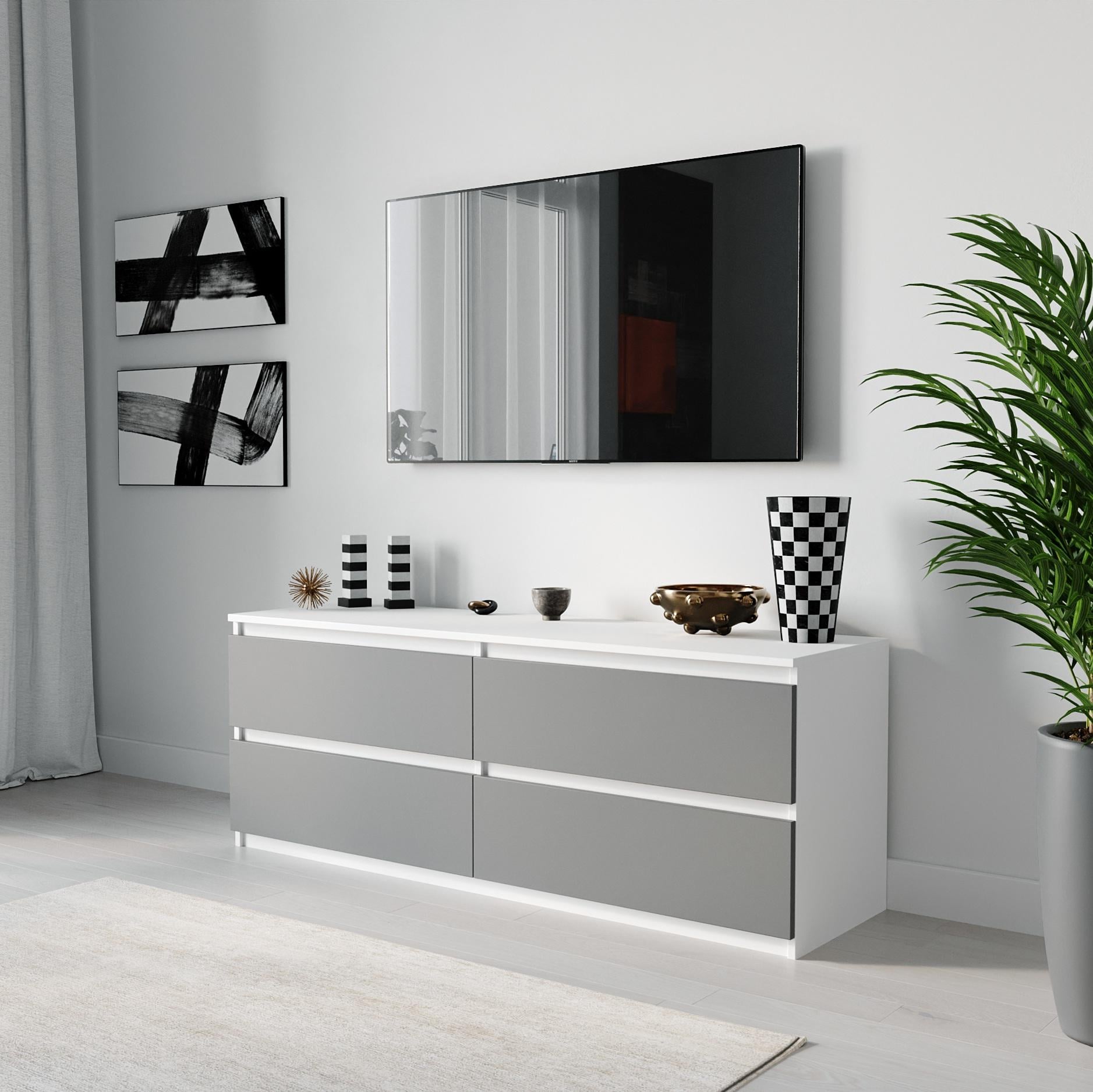 Тумба под телевизор с 4 ящиками 1400х530х400 мм Белый/Антрацитовый (mt-223-wh-an)