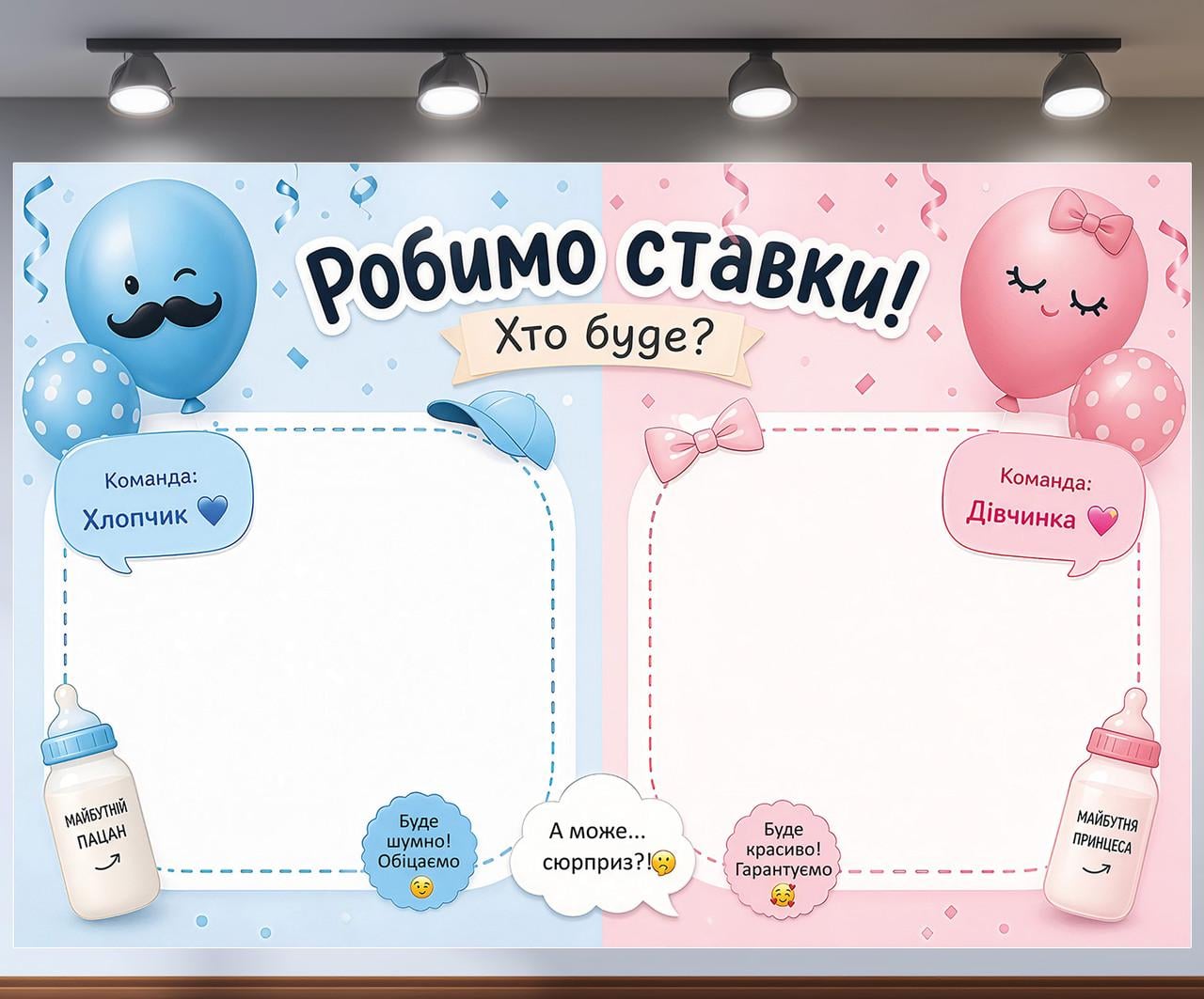 Плакат баннер Делаем ставки Кто будет поля для записей на Гендер пати 300x200см, №48852 Плакат баннер Делаем ставки Кто будет поля для записей на Гендер пати 300x200см, №48852