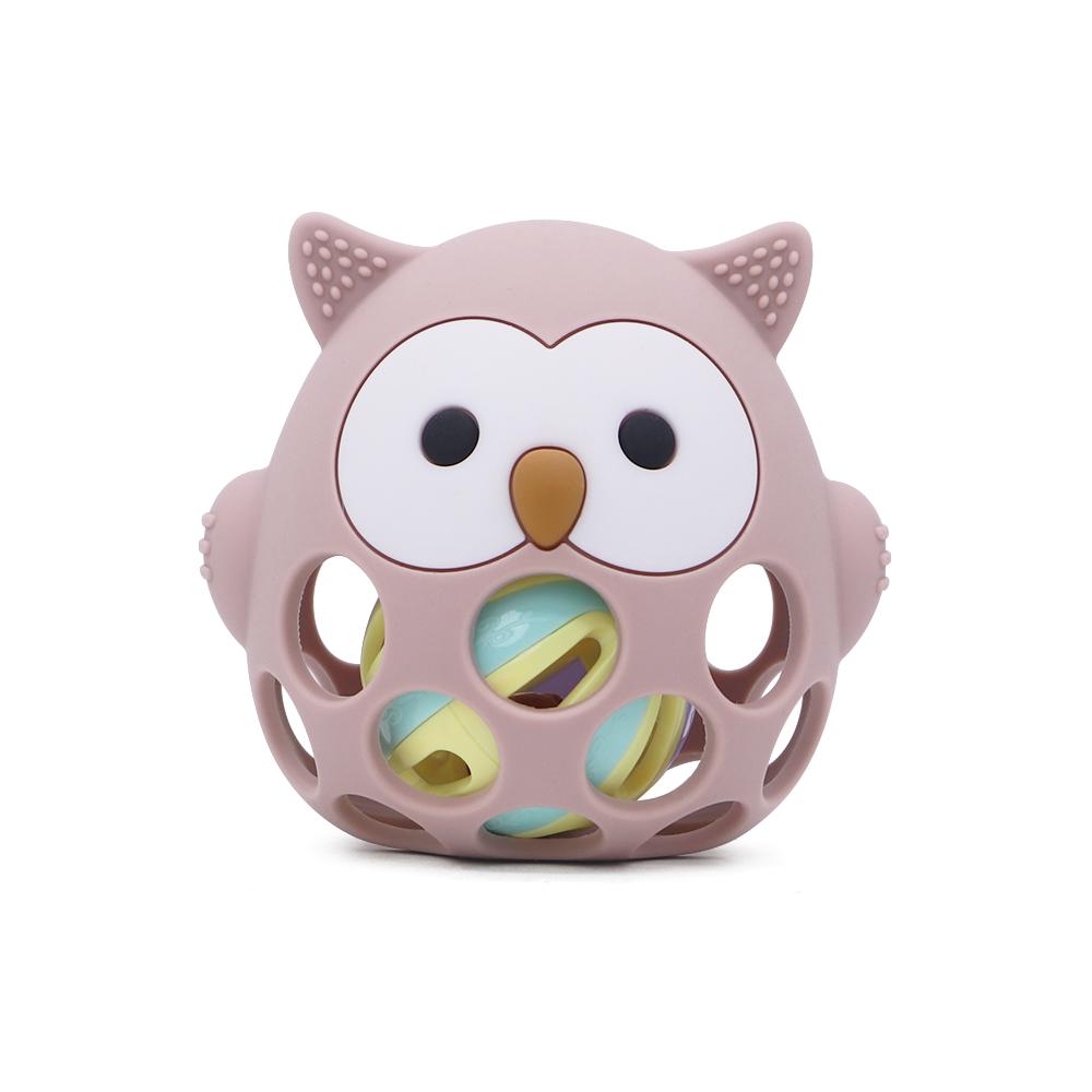 Прорізувач-брязкальце Cheeks Сова силіконовий Рожевий (25751141)