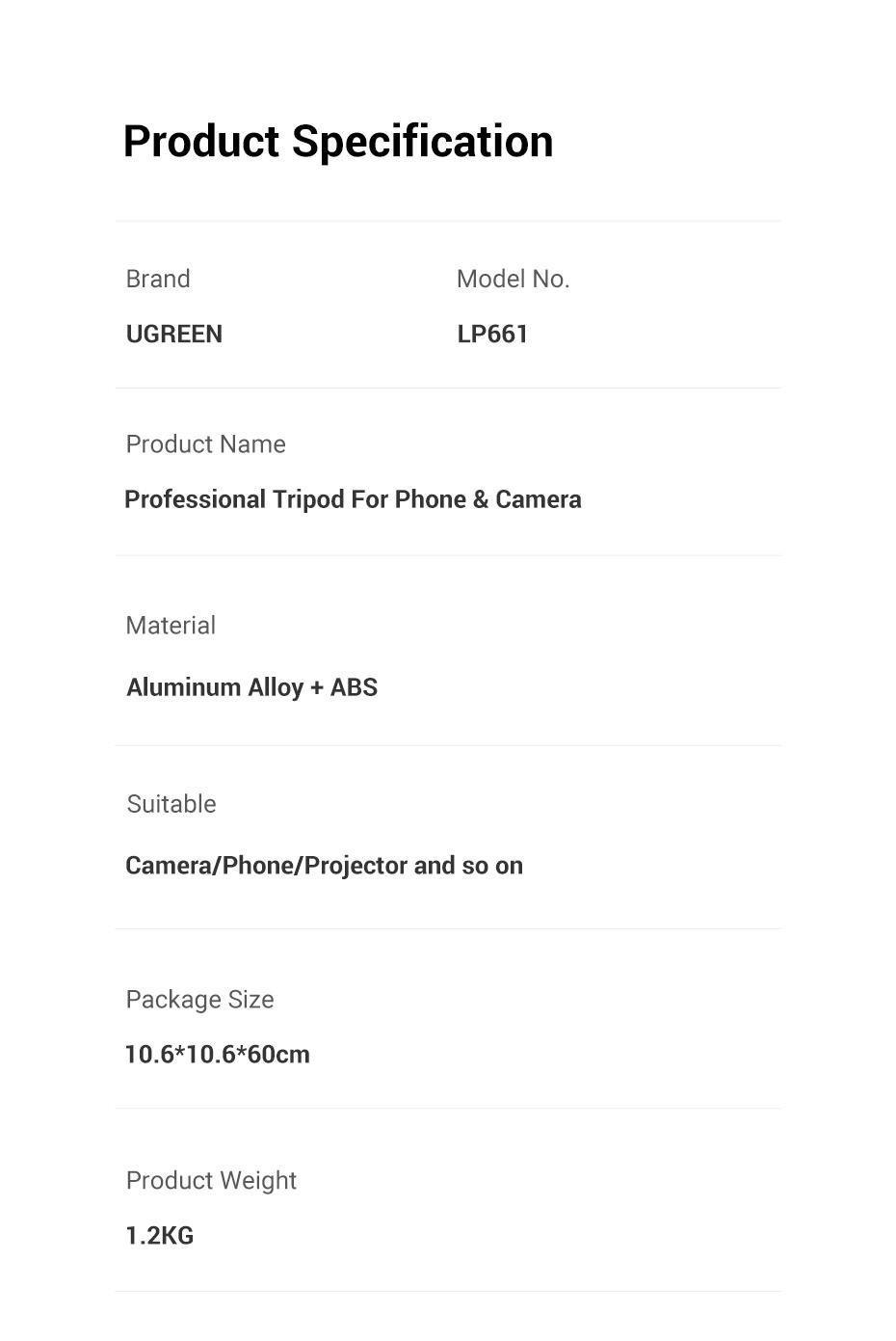 Трипод профессиональный UGREEN 53.5-175 см до 5 кг 360° Черный (15187) - фото 10 Трипод профессиональный UGREEN 53.5-175 см до 5 кг 360° Черный (15187) - фото 10