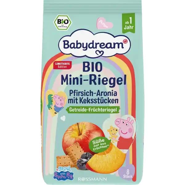 Детский снек персик-арония с кусочками печенья Babydream Bio Mini-Riegel Peppa Pig 100 г