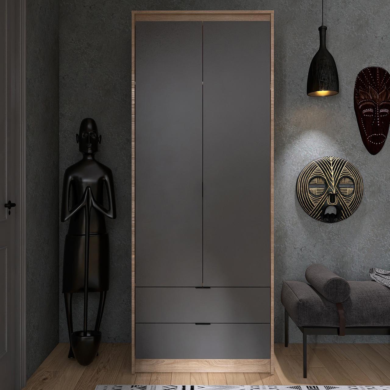 Шафа для одягу з висувними шухлядами Еверест Сіті-800 80,2х50х204,6 см Дуб Сонома/Графіт (DTM-071142)