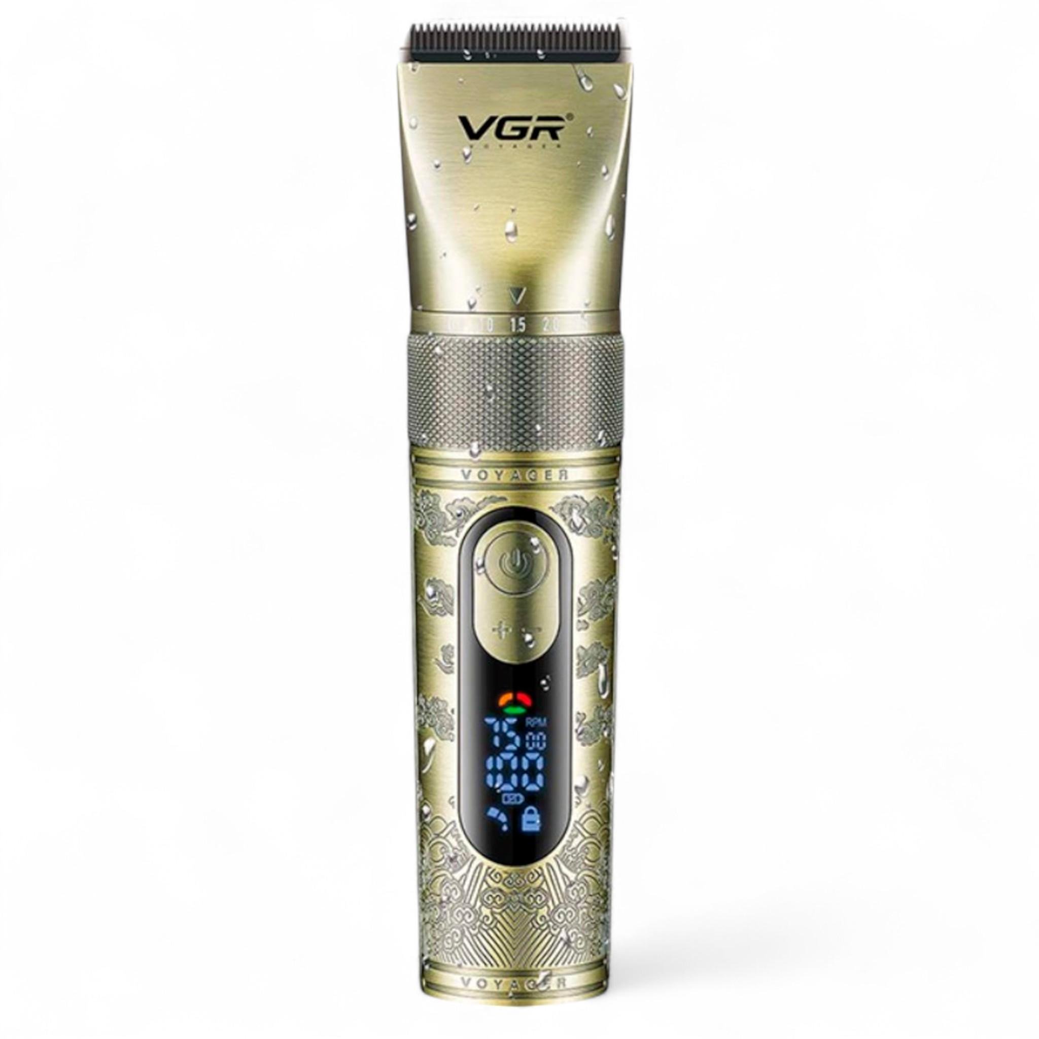 Машинка для стрижки акумуляторна VGR V-659 clipper 5 насадок IPX7 LED display Gold (M_V-659Gold)
