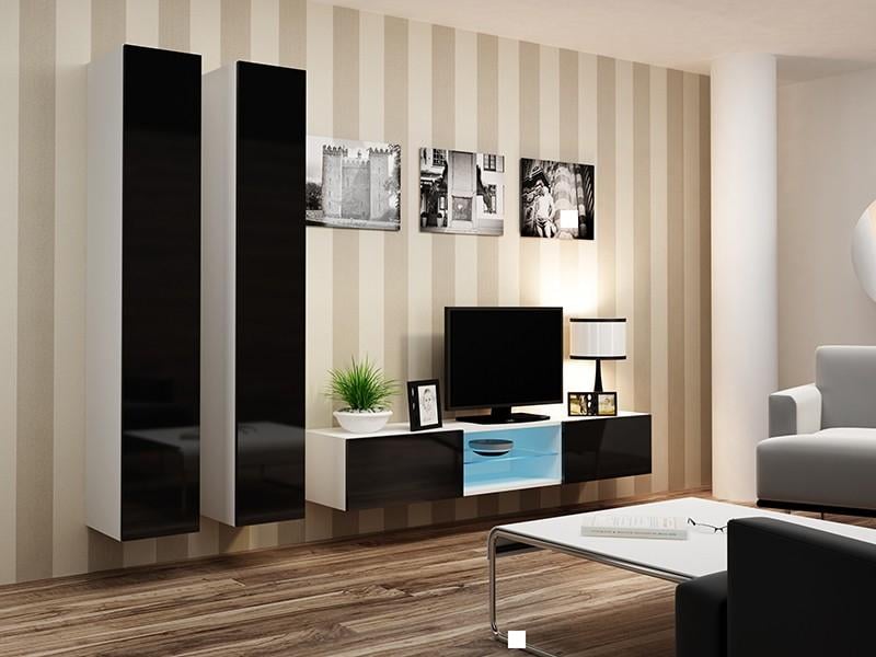 Стенка комплект Cama Vigo 19 из ламинированной ДСП без подсветки Белый/Черный Стенка комплект Cama Vigo 19 из ламинированной ДСП без подсветки Белый/Черный