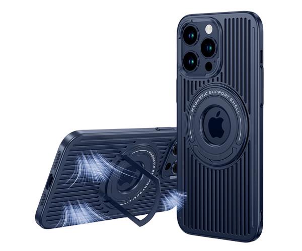 Чохол Omeve Magnetic Heat Dissipation для Apple iPhone 15 Pro Max з розсіюванням тепла та висувною підставкою Синій - фото 1