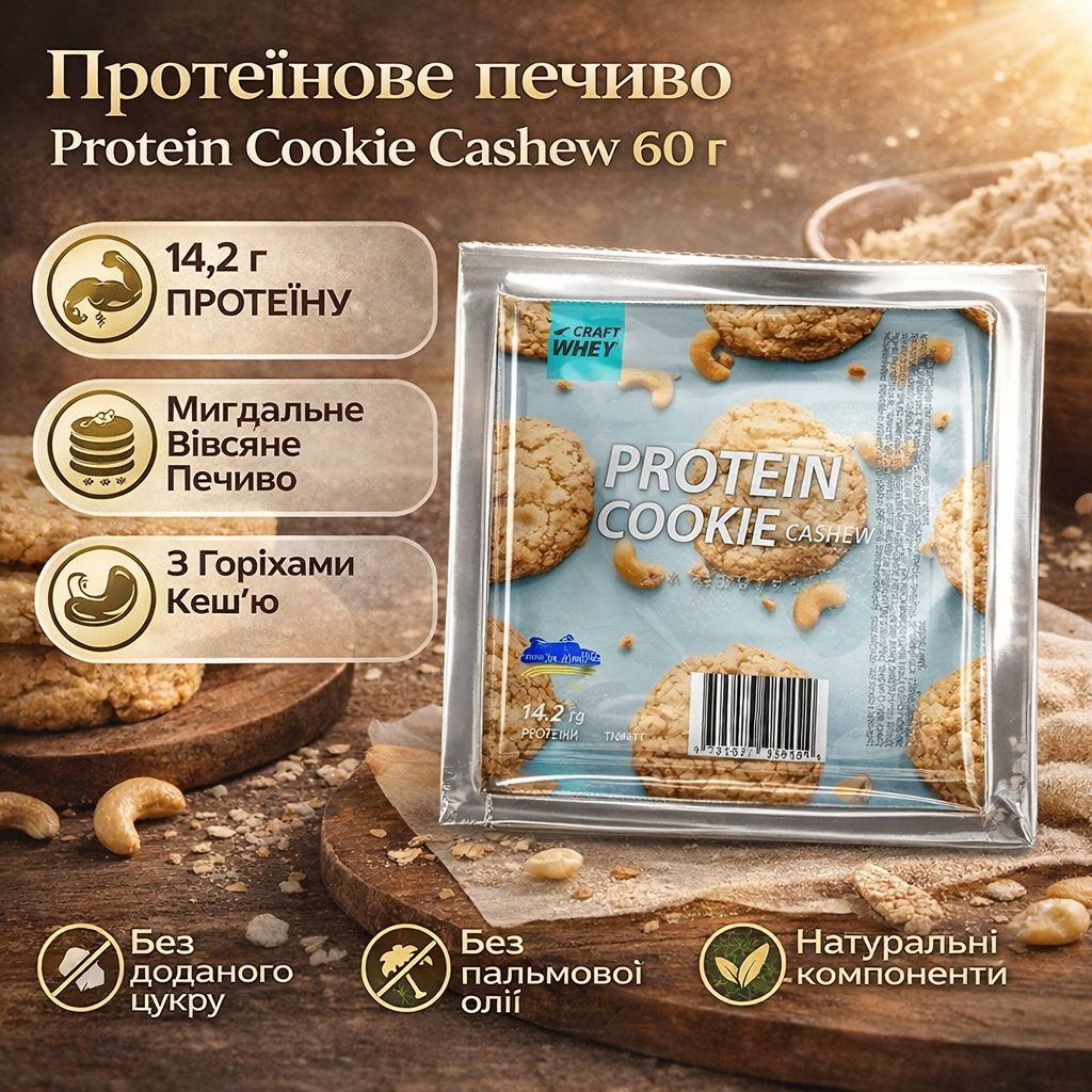 Протеиновое печенье Protein Cookie Cashew без сахара с белком 60 г 1 шт. - фото 4 Протеиновое печенье Protein Cookie Cashew без сахара с белком 60 г 1 шт. - фото 4