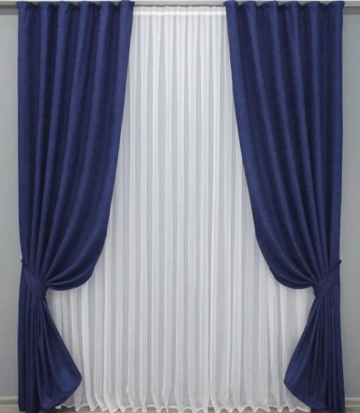 Шторы однотонные лен 1,5х2,7 м 2 шт. Темно-синий (1348ш)