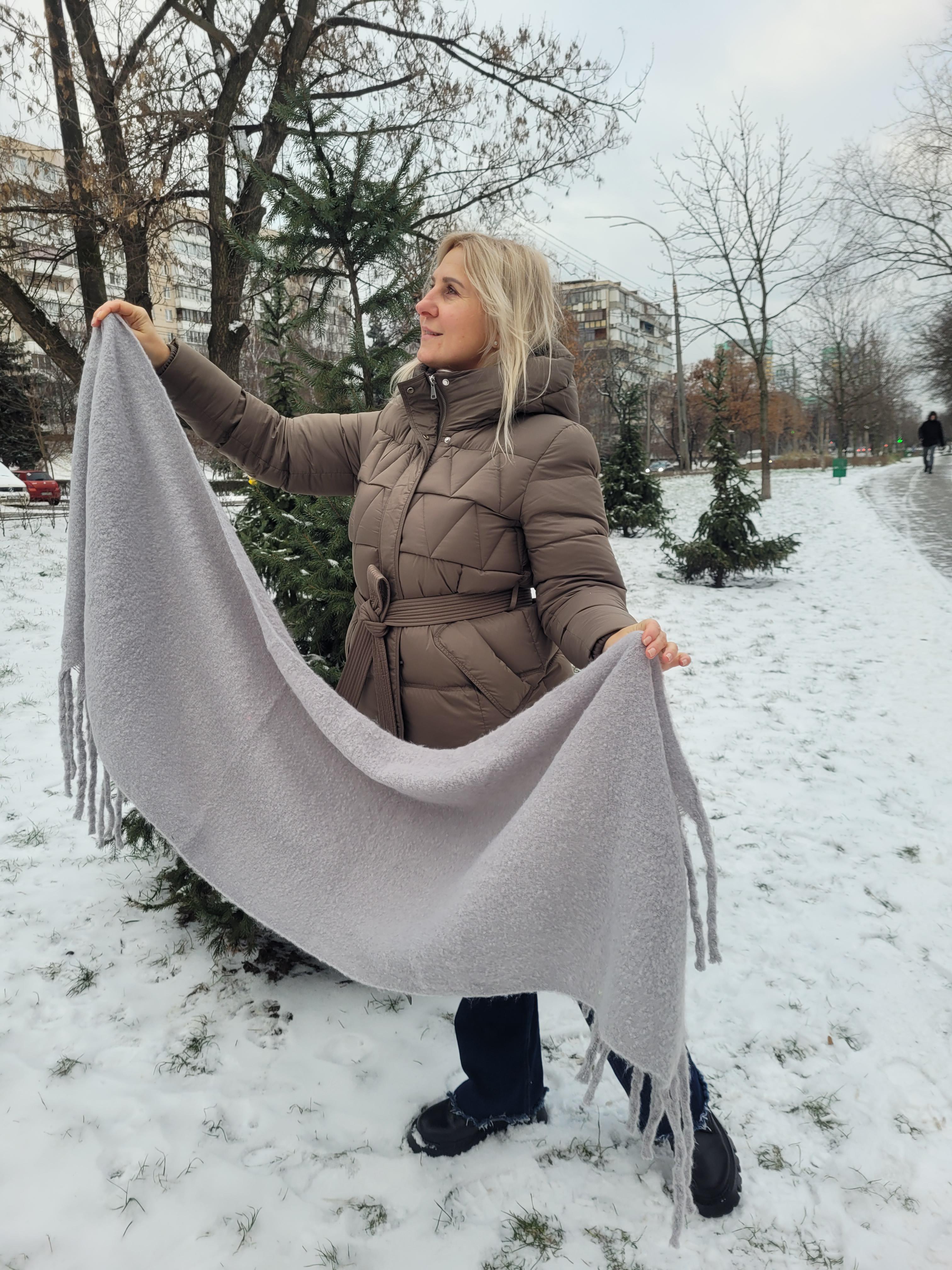 Шарф женский кашемировый Дред однотонный бахрома большая 210x50 см Серый (00850)