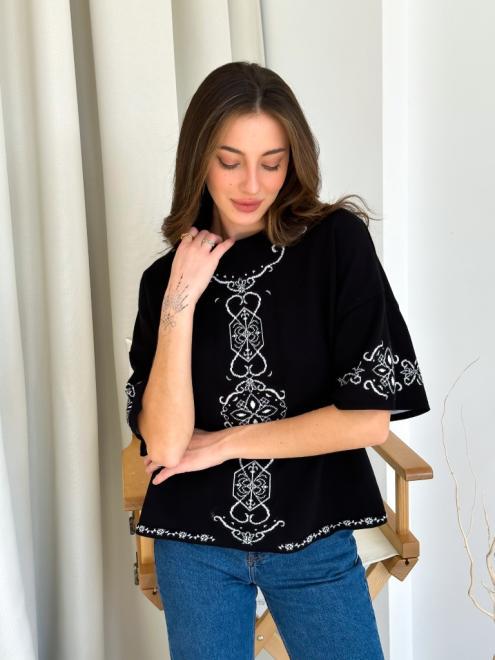 Джемпер жіночий ART KNIT Вишиванка S-М Чорно-білий (35117) - фото 4 Джемпер жіночий ART KNIT Вишиванка S-М Чорно-білий (35117) - фото 4