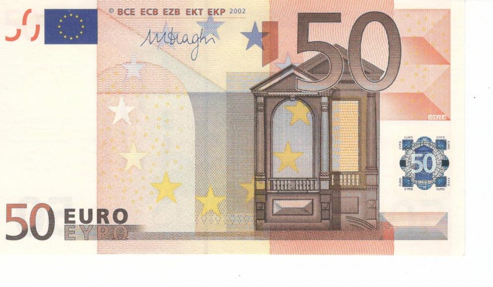 Коллекционная банкнота Италия 50 евро 2002 S J092 AU (Б06813)