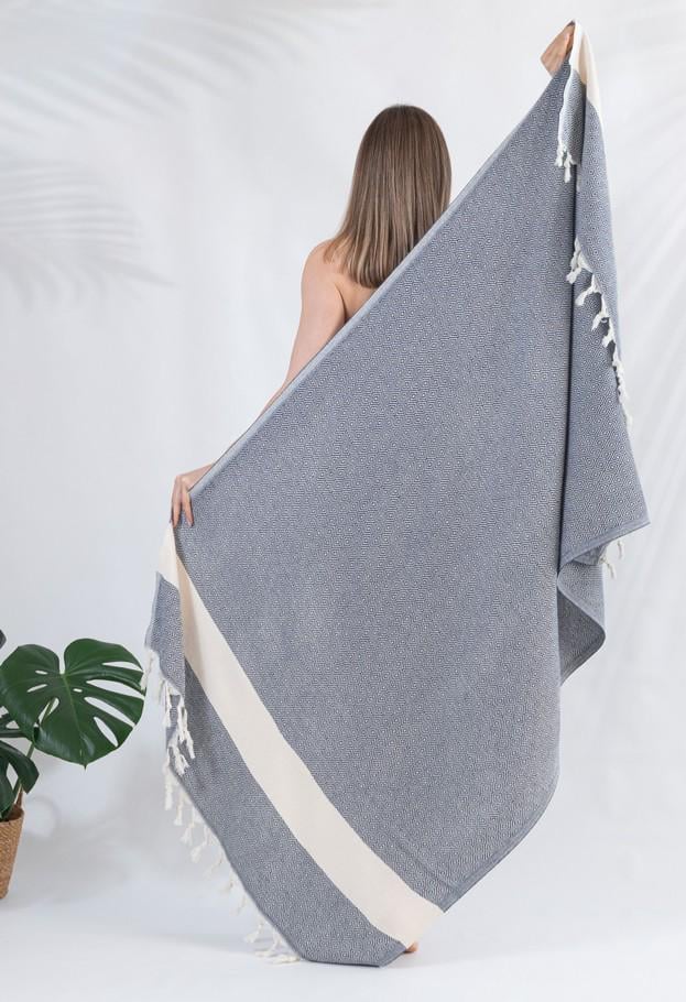 Полотенце Peshtemal Elmas 100х180 см Темно-Синий/Кремовый (19158791)