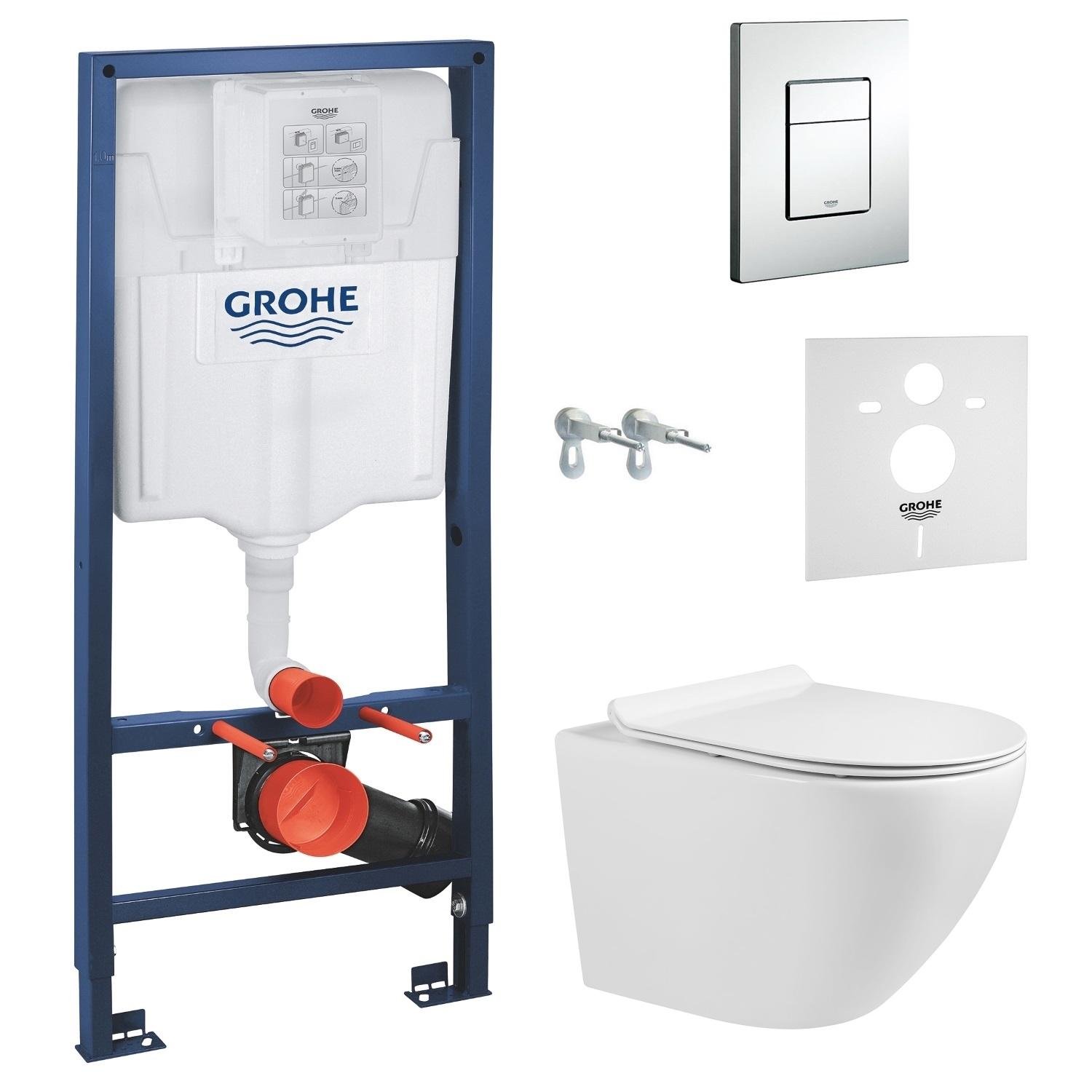 Комплект инсталляции Grohe Rapid SL 13-06-055M+38772001+37131000 с унитазом кнопка Хром (77977)