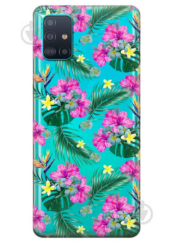 Прозрачный силиконовый чехол iSwag для Samsung Galaxy A51 с рисунком - Тропические цветы (KS3129)