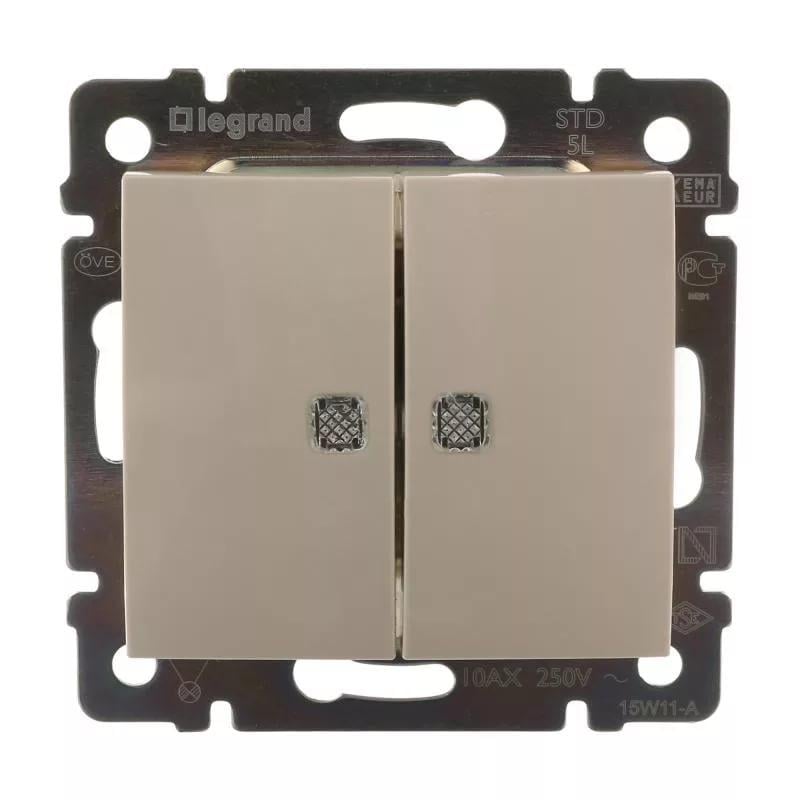 Выключатель Legrand Valena двухклавишный с подсветкой Бежевый (774328)