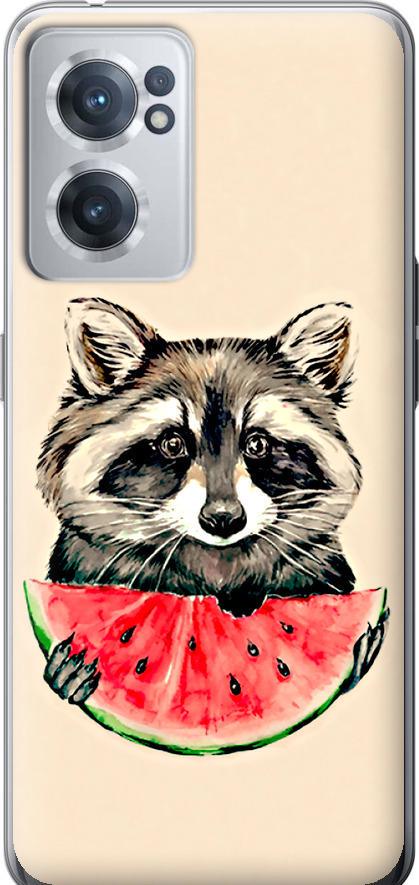 Чехол на OnePlus Nord CE 2 Енотик с арбузом (4605u-2589-42517)