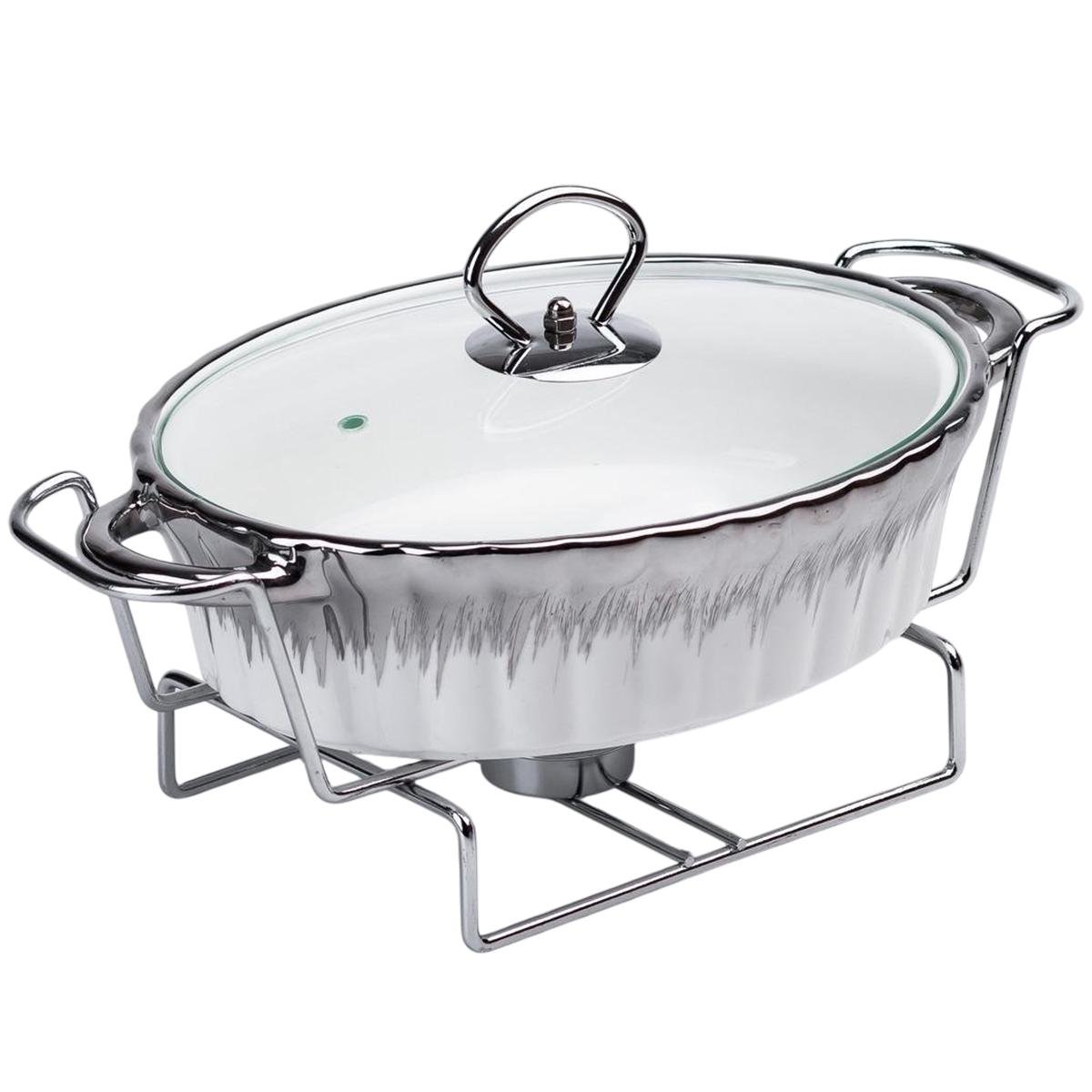 Мармітниця керамічна овальна зі скляною кришкою 1 л Хром (HP1022)